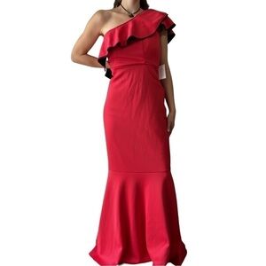 🥒 Eloquii NWT One Shoulder Ruffle Mermaid Sexy Red Maxi Formal Gown Dress 14